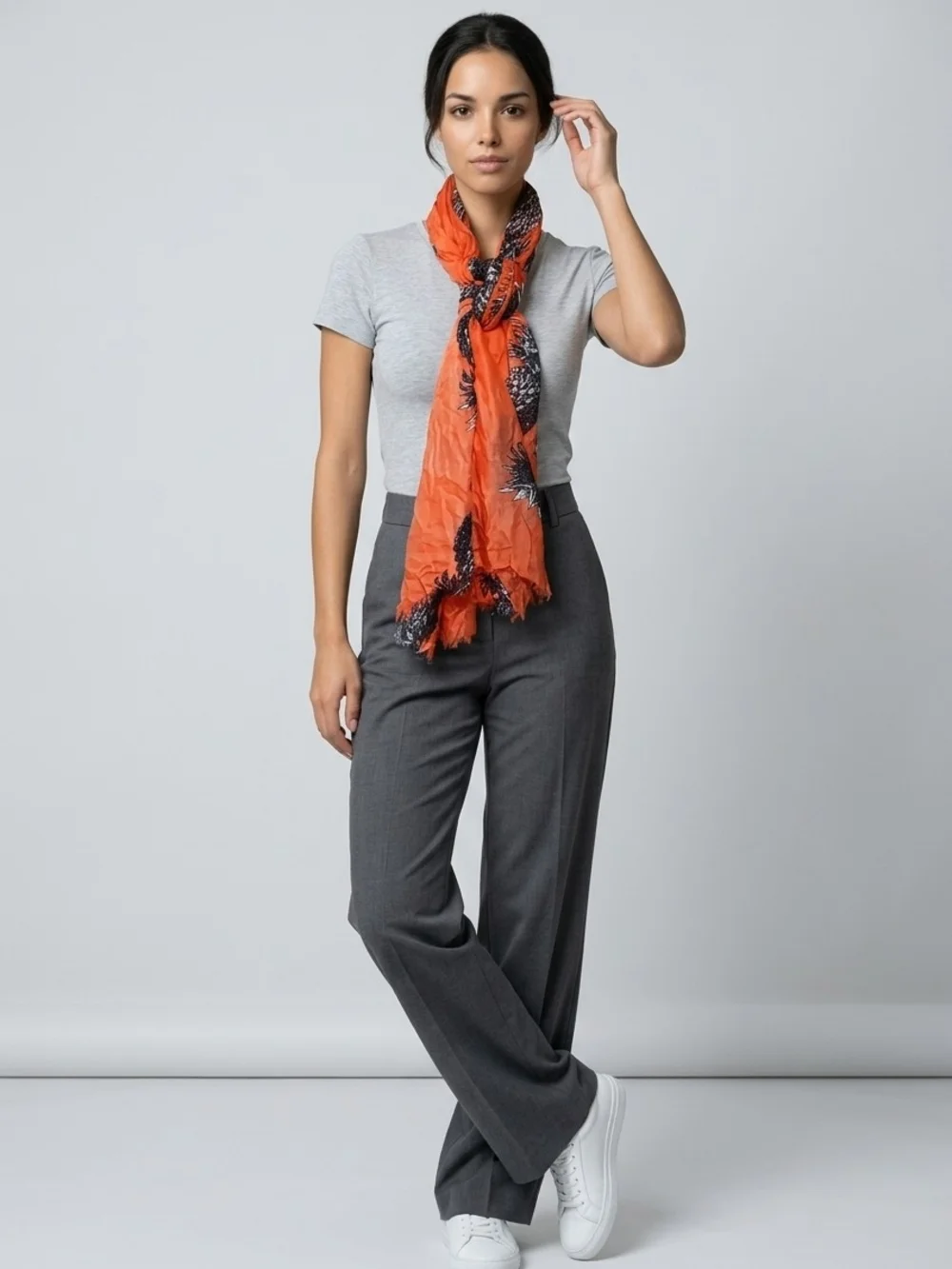 NWT Ann Taylor Coral Scarf Wrap with Black Pineapple Accent